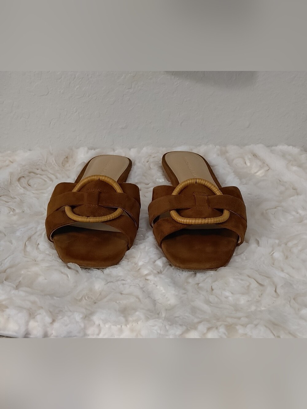 Veronica Beard Women's Brown Suede Slide Sandal with Decorative Ring - Picture 9 of 12
